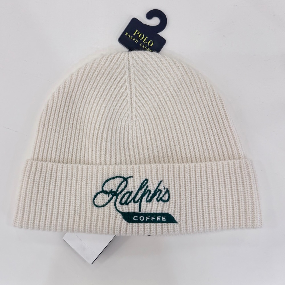 NWT Ralph’s Polo Ralph Lauren Cream Beanie Ralph’s Coffee One Size Women’s Men’s